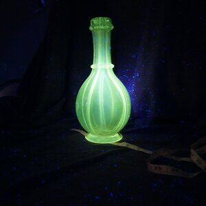Vintage Uranium Glass Glow 4 Hole Vase Bottle